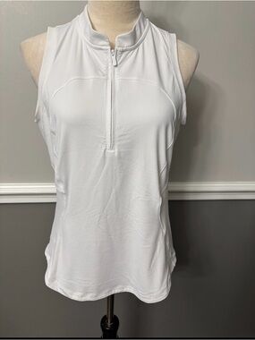 Lululemon Women's White Sleeveless Zip-Front Performance Top
